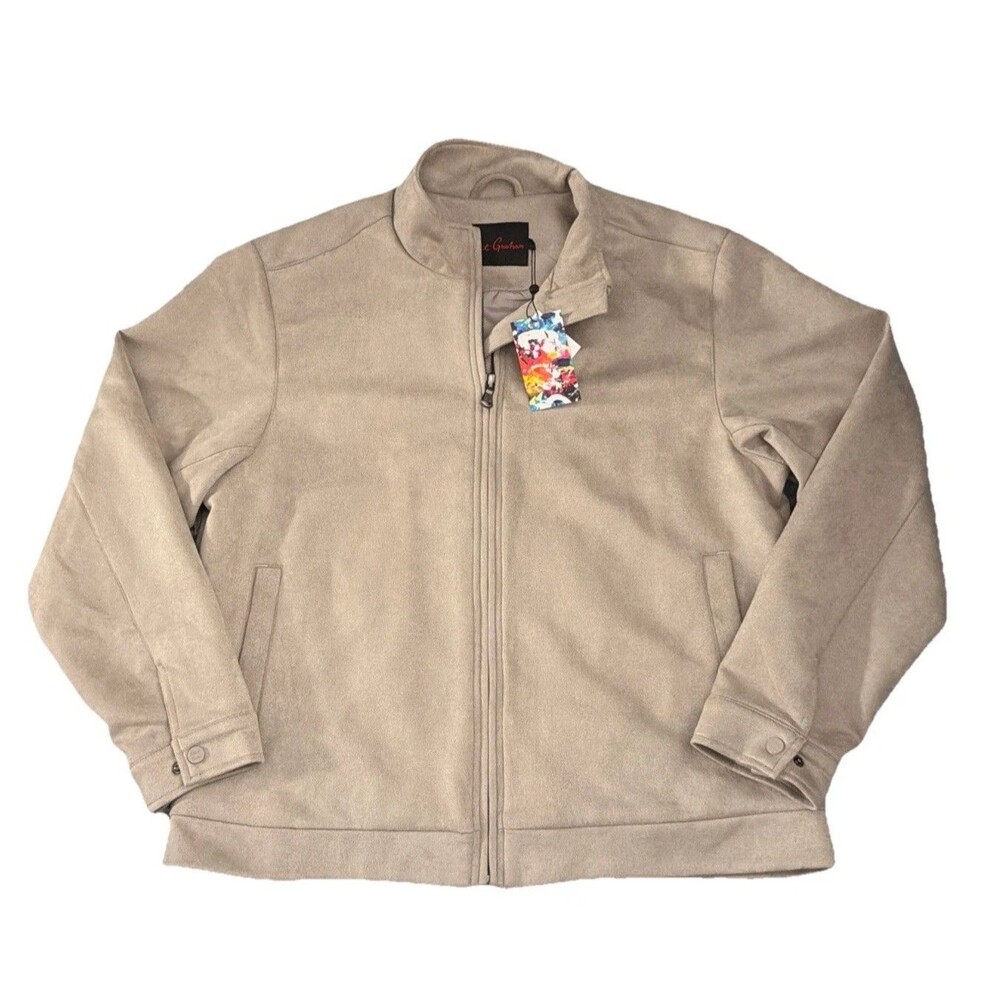 Robert Graham Harrington Vegan Suede Tan Full Zip Bomber Jacket Mens Large
